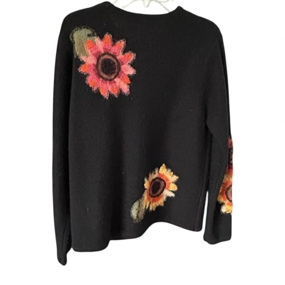 Susan Bristol Sunflower Cardigan Sweater Sz S BOHO Multicolor Embroidered Wool